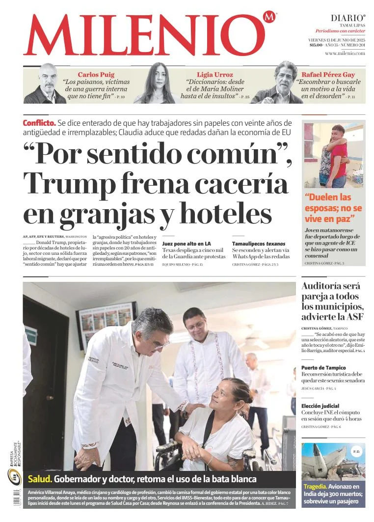 Portada de Milenio Tamaulipas del viernes, 13 de junio de 2025