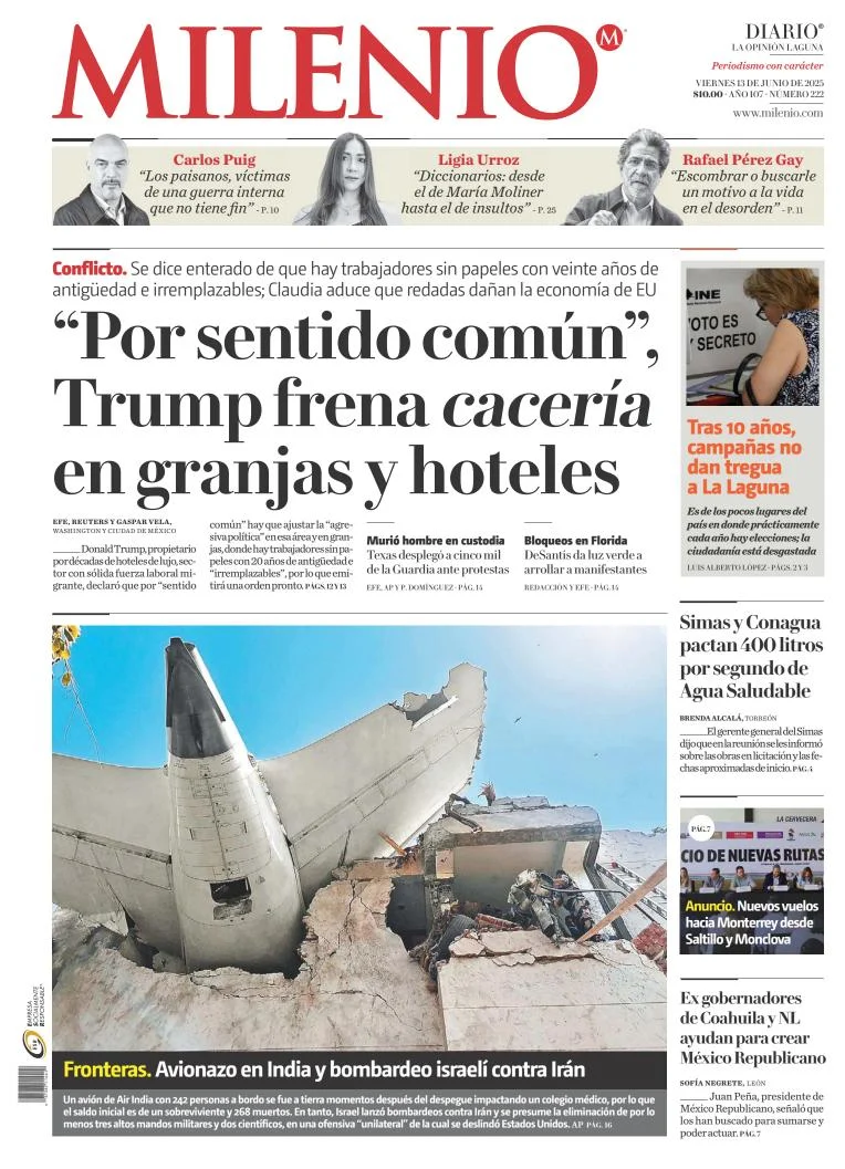 Portada de Milenio Laguna del viernes, 13 de junio de 2025