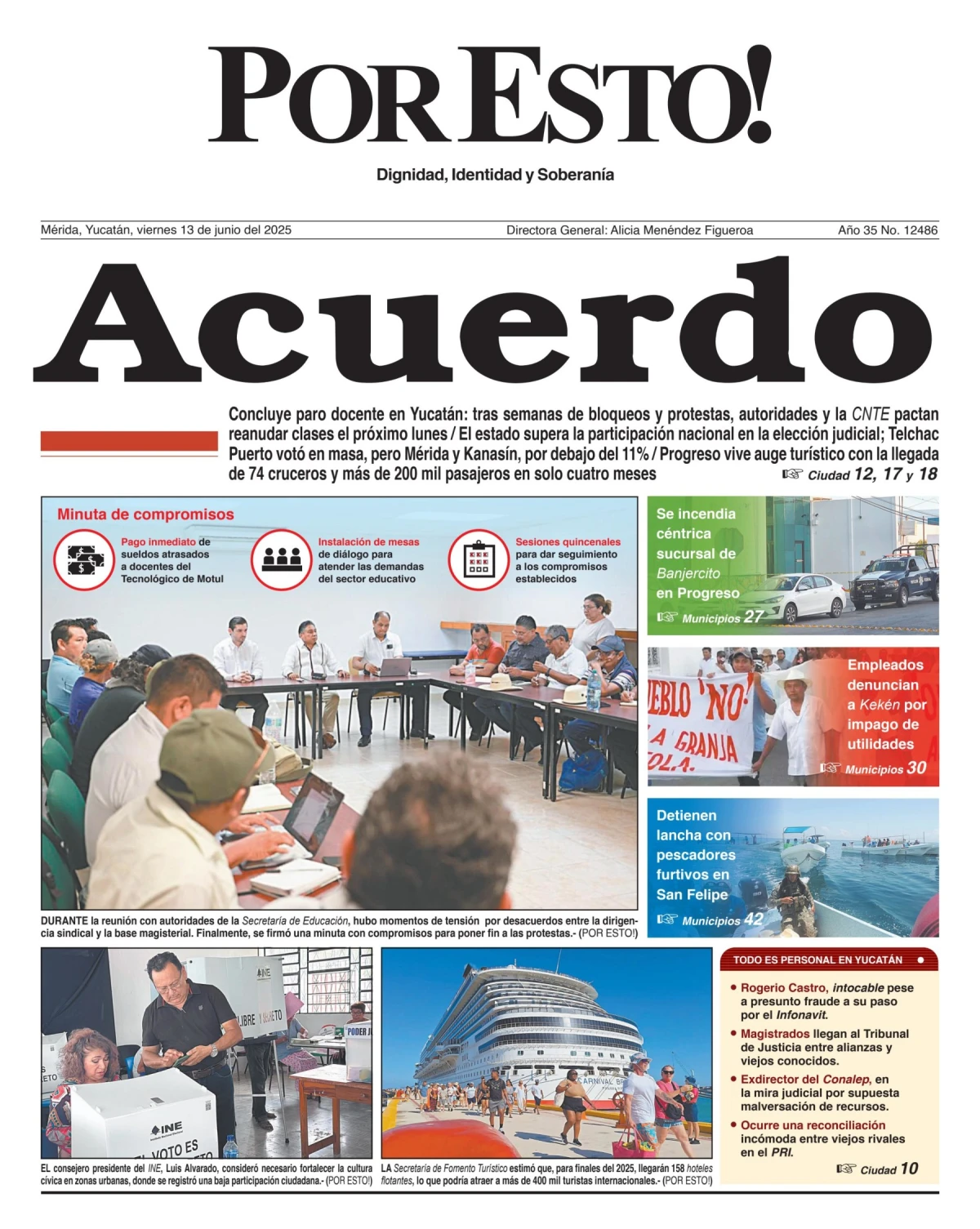 Portada de Por Esto (merida, Yucatan) del viernes, 13 de junio de 2025