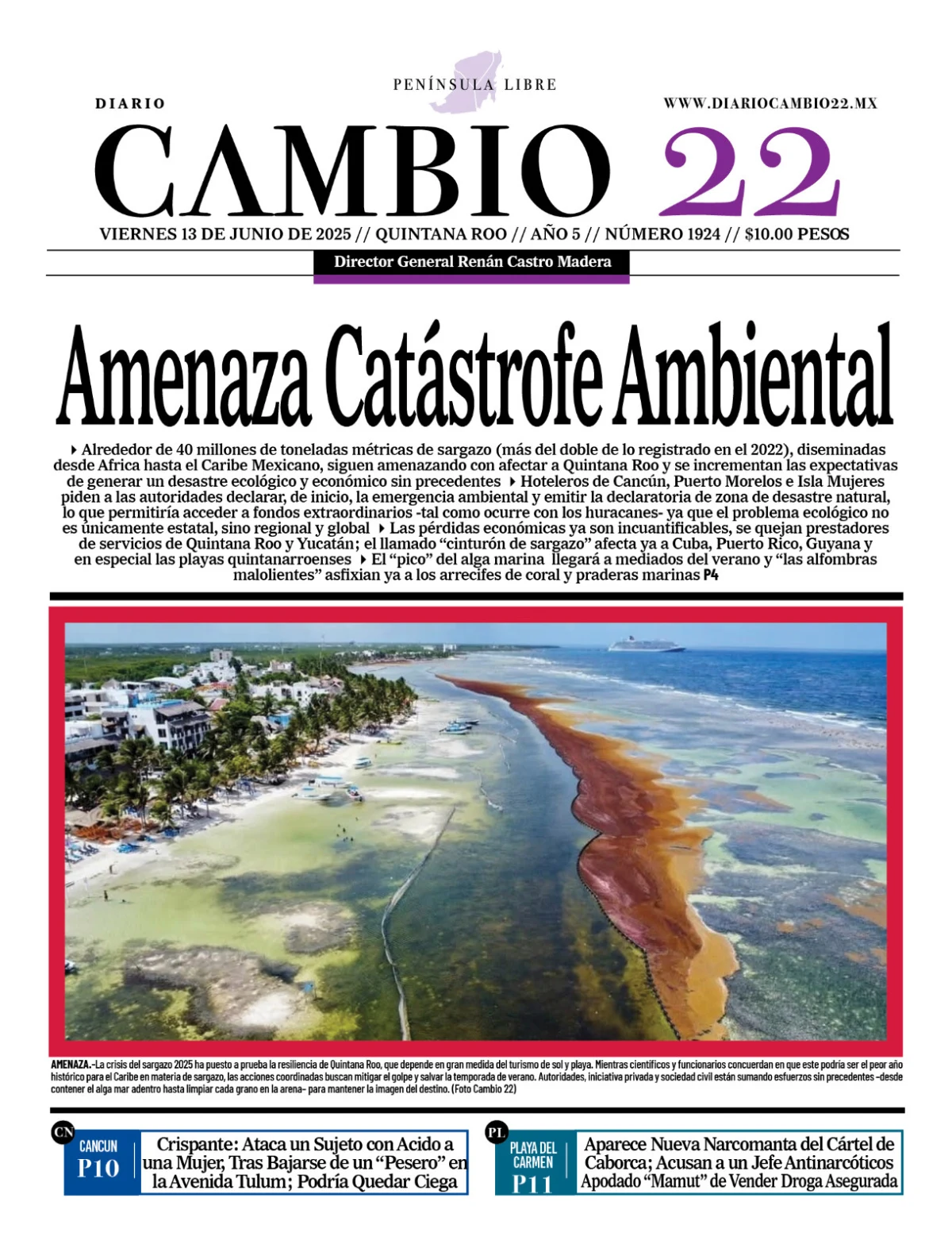 Portada de Diario Cambio 22 del 2025-06-13