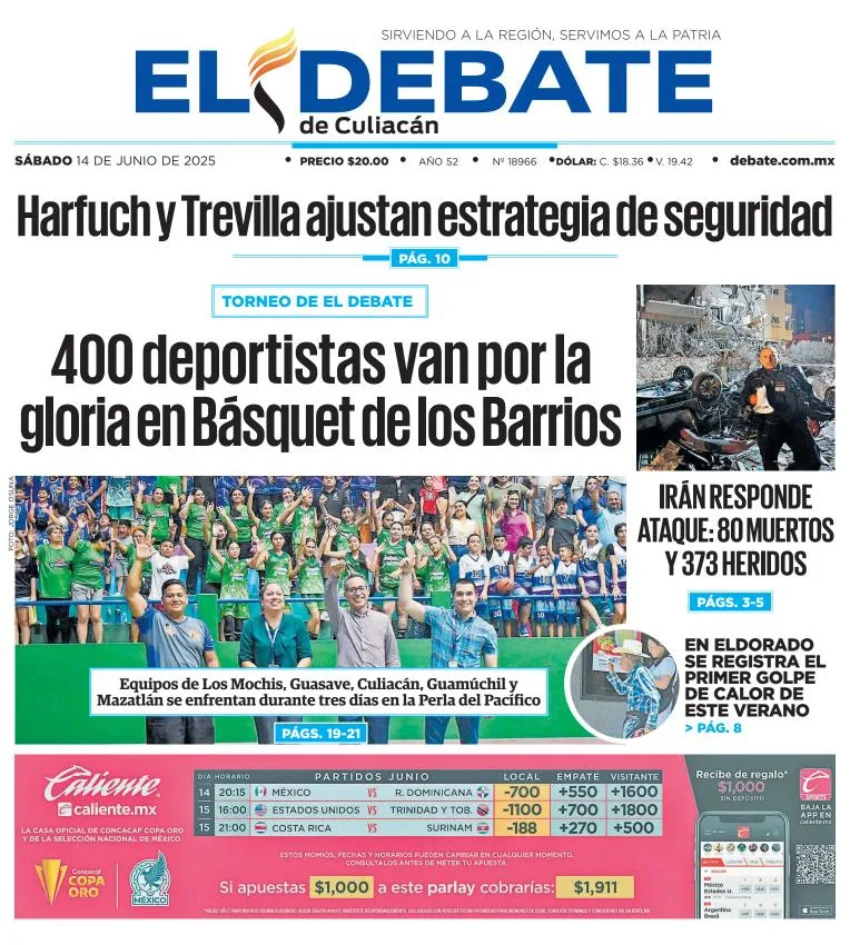 Portada de El Debate de Culiacan del sábado, 14 de junio de 2025