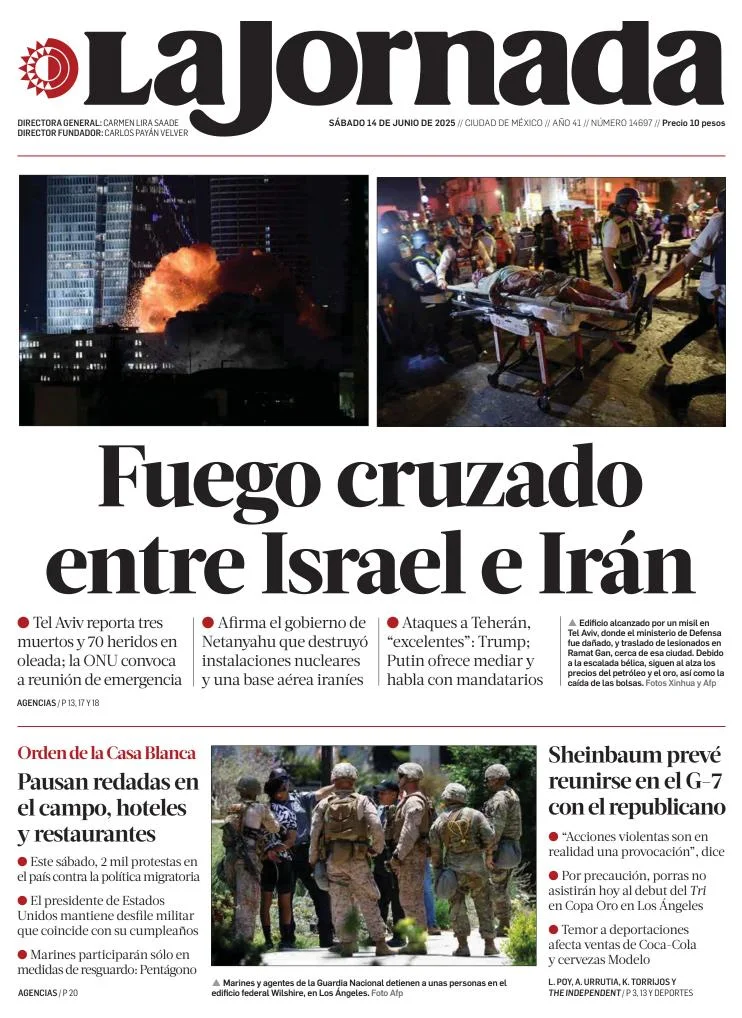 Portada de La Jornada del sábado, 14 de junio de 2025