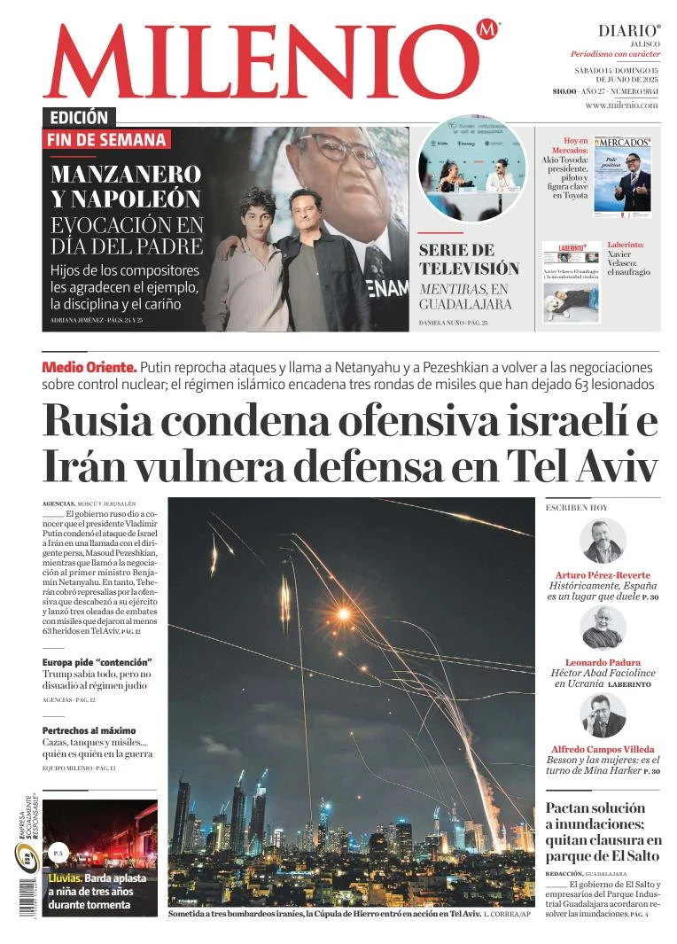 Portada de Milenio Jalisco del sábado, 14 de junio de 2025