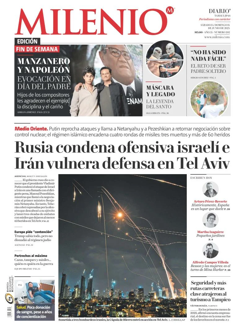 Portada de Milenio Tamaulipas del sábado, 14 de junio de 2025