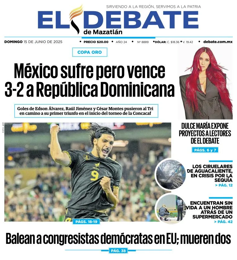 Portada de El Debate de Mazatlan del domingo, 15 de junio de 2025