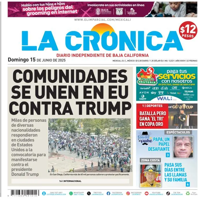 Portada de La Cronica del domingo, 15 de junio de 2025