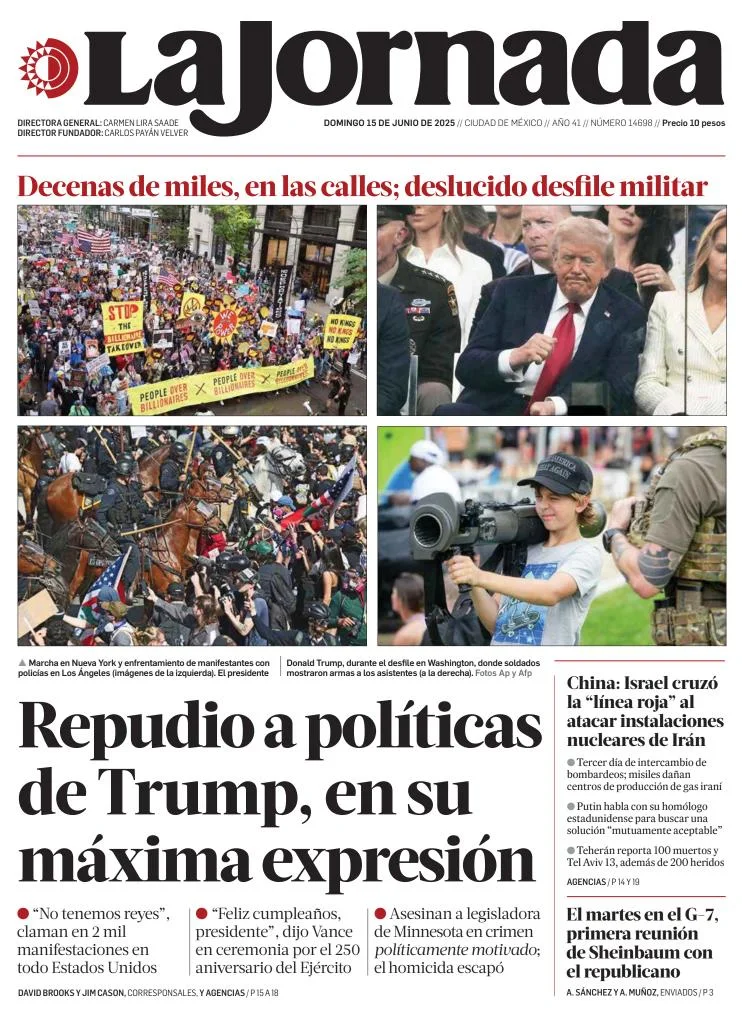Portada de La Jornada del domingo, 15 de junio de 2025