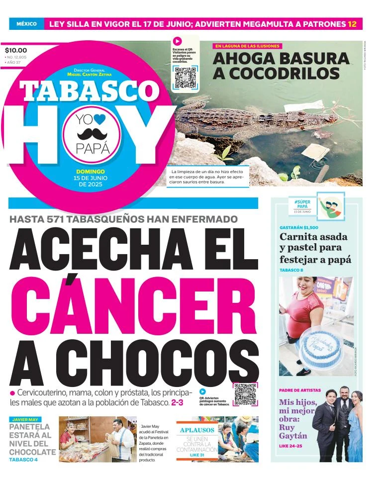 Portada de Tabasco Hoy del domingo, 15 de junio de 2025