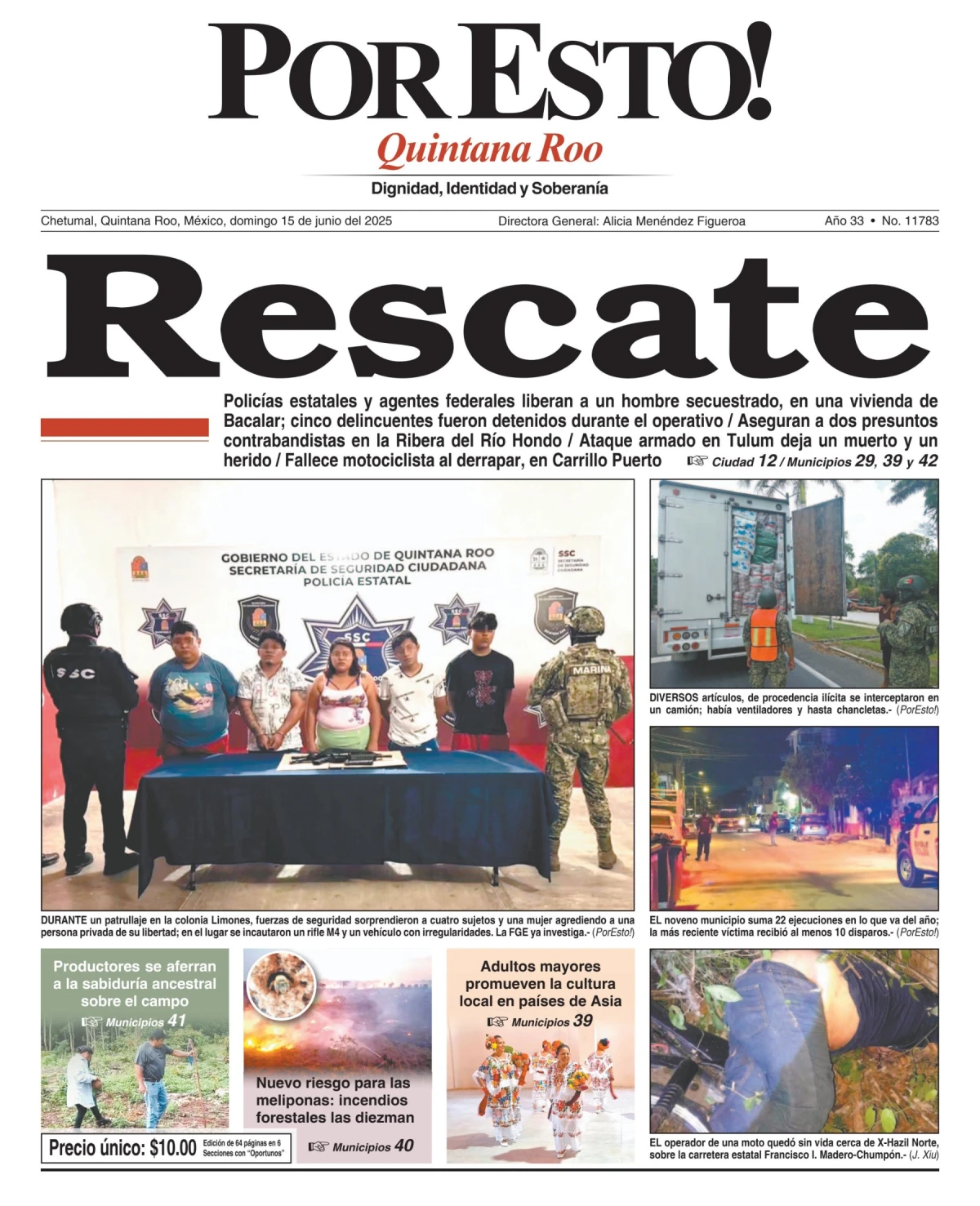 Portada de Por Esto (quintana Roo Chetumal) del domingo, 15 de junio de 2025