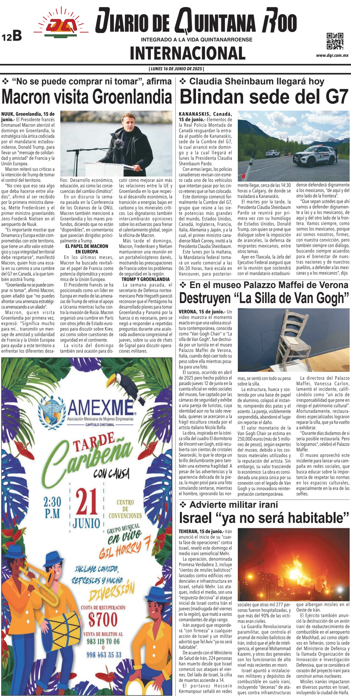 Portada de Diario de Quintana Roo (contra Portada)