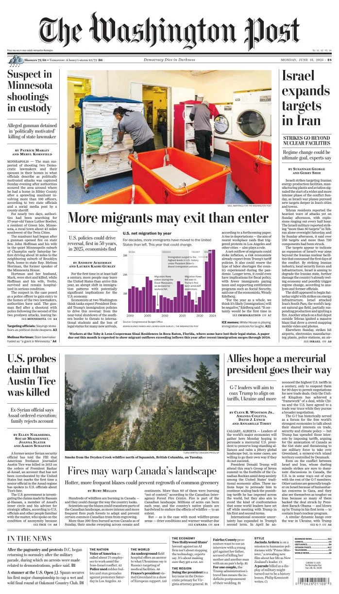 Portada de The Washington Post del lunes, 16 de junio de 2025