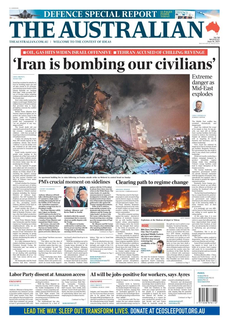 Portada de The Australian del lunes, 16 de junio de 2025
