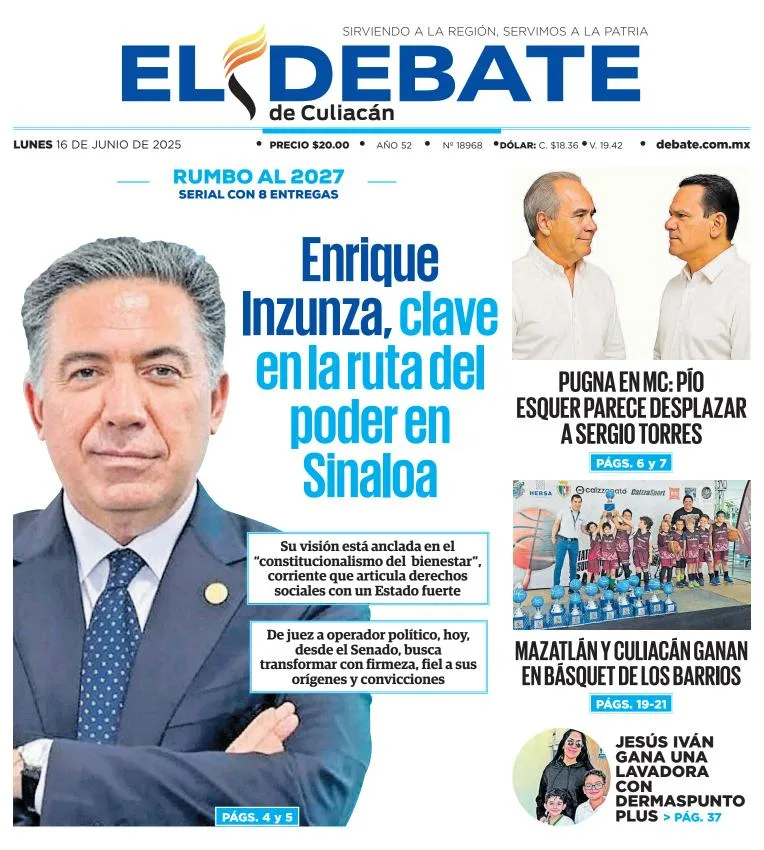 Portada de El Debate de Culiacan del lunes, 16 de junio de 2025