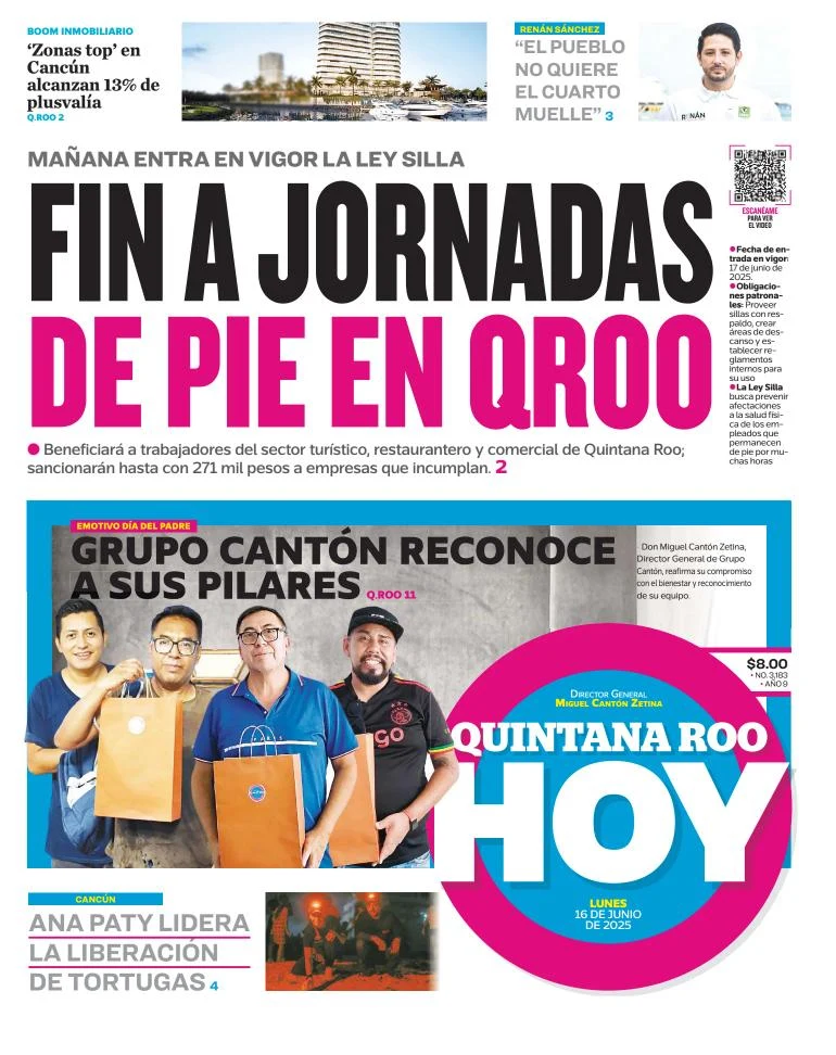 Portada de Quintana Roo Hoy del lunes, 16 de junio de 2025