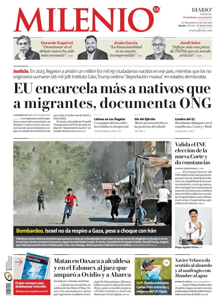 Portada de Milenio del lunes, 16 de junio de 2025