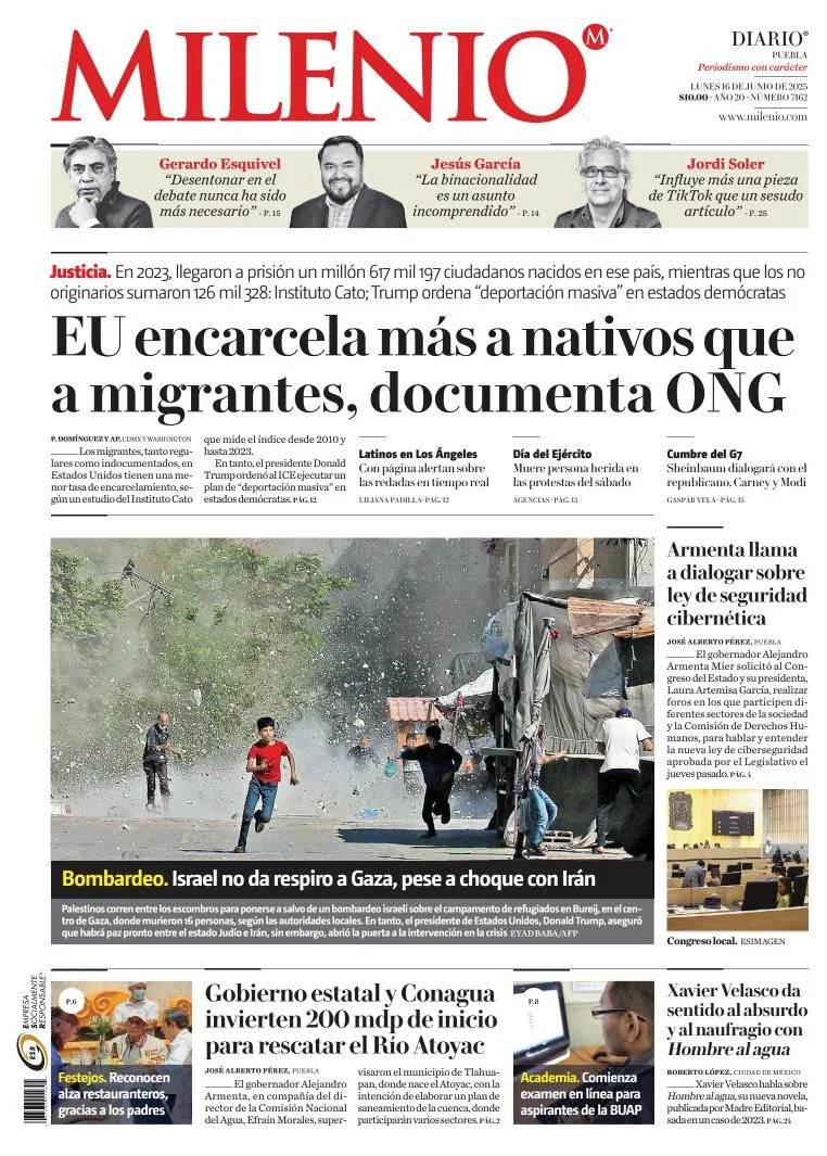 Portada de Milenio Puebla del lunes, 16 de junio de 2025