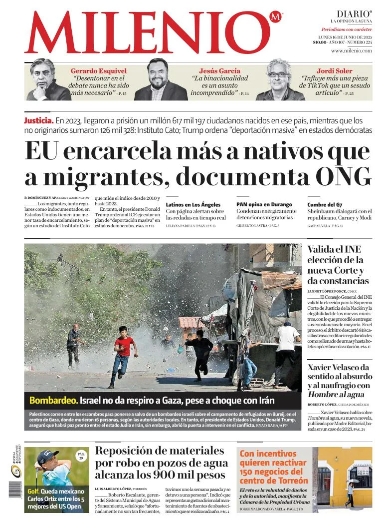Portada de Milenio Laguna del lunes, 16 de junio de 2025