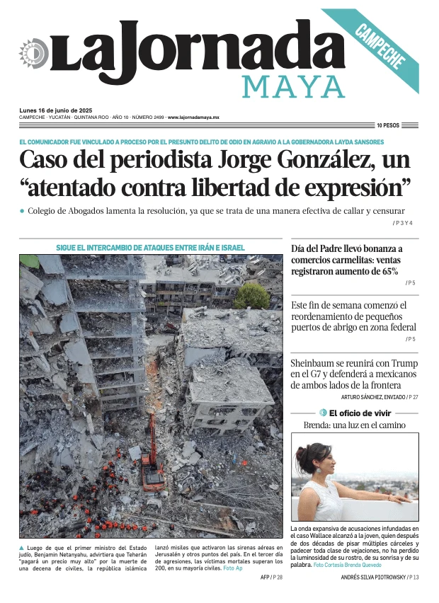 Portada de La Jornada Maya Campeche del lunes, 16 de junio de 2025