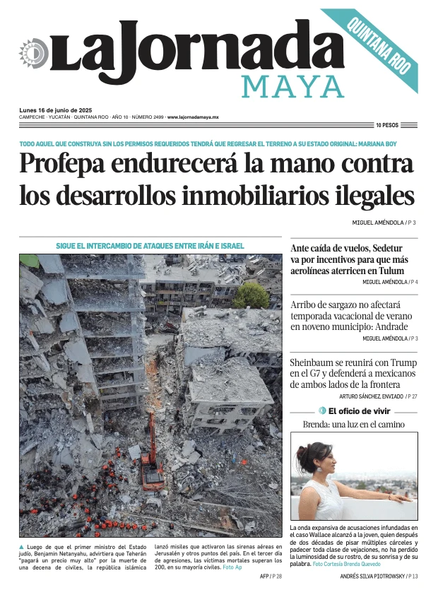 Portada de La Jornada Maya Quintana Roo del lunes, 16 de junio de 2025