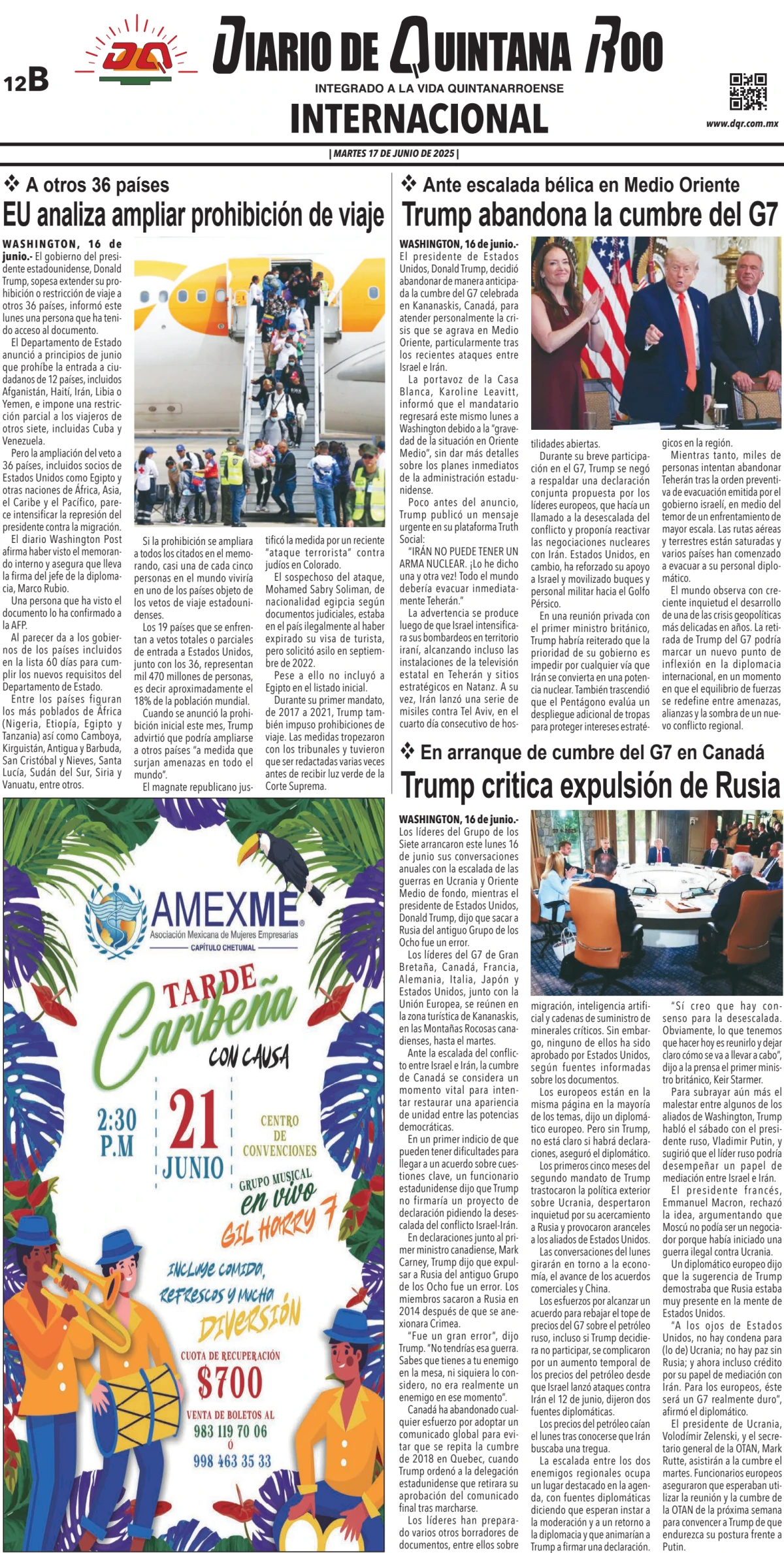 Portada de Diario de Quintana Roo (contra Portada) del martes, 17 de junio de 2025