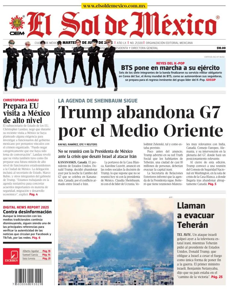 Portada de El Sol de Mexico del martes, 17 de junio de 2025