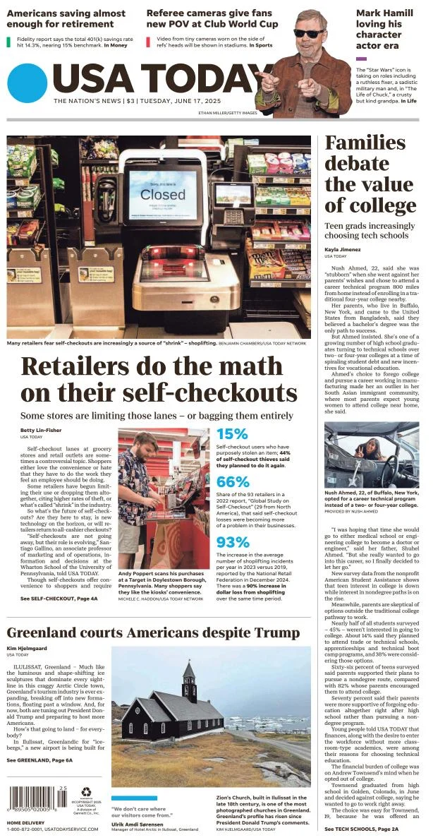 Portada de Usa Today del martes, 17 de junio de 2025