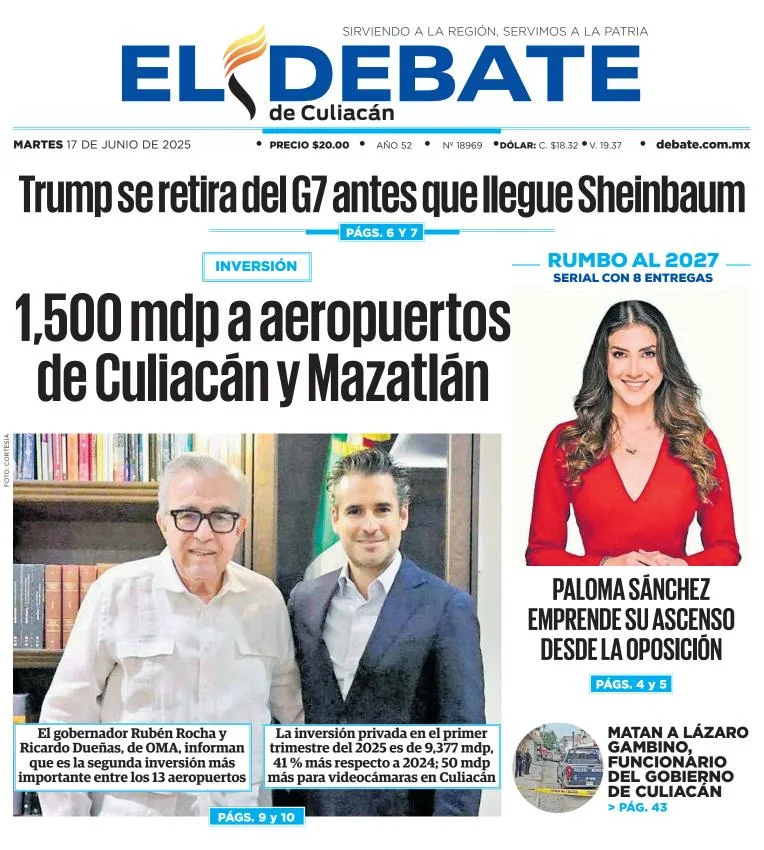 Portada de El Debate de Culiacan del martes, 17 de junio de 2025