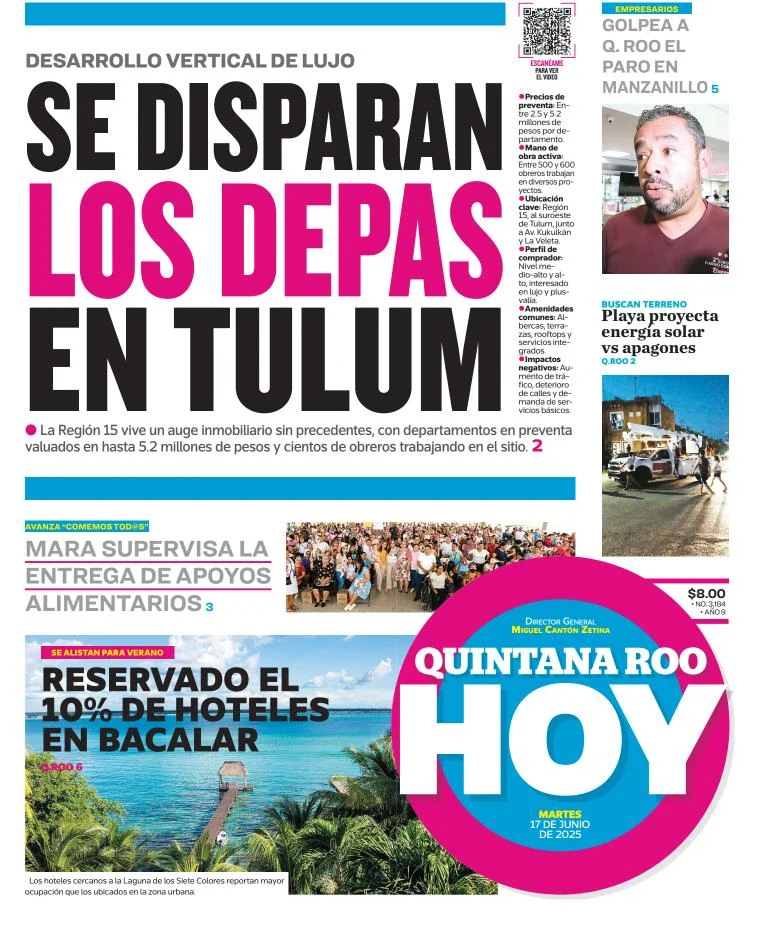 Portada de Quintana Roo Hoy del martes, 17 de junio de 2025