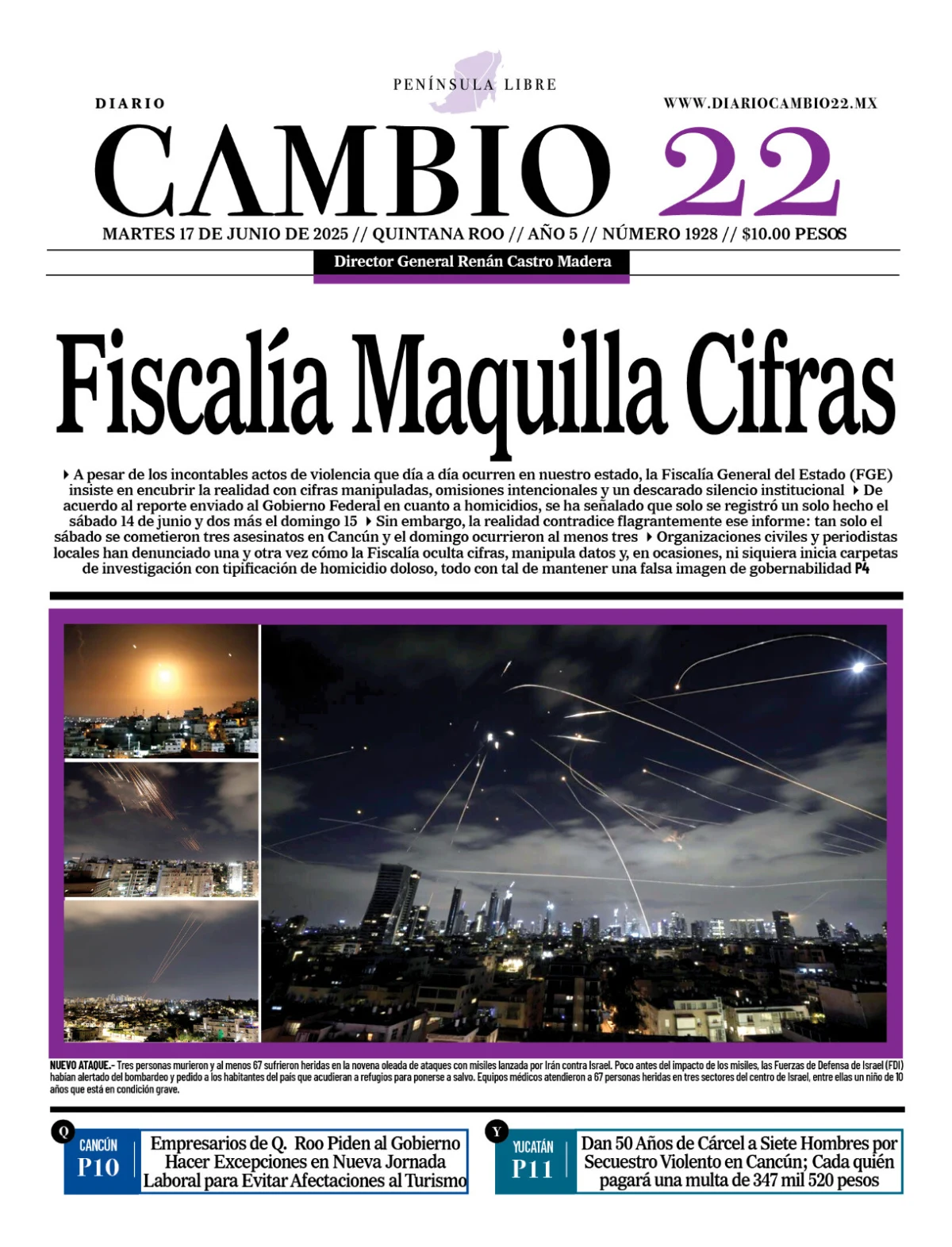 Portada de Diario Cambio 22 del martes, 17 de junio de 2025