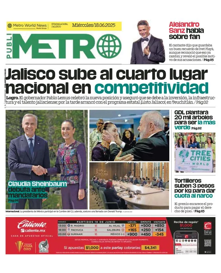 Portada de Publimetro Guadalajara del miércoles, 18 de junio de 2025