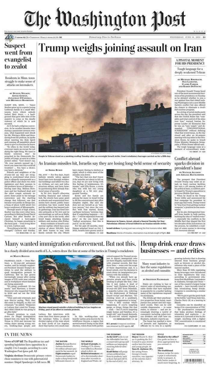 Portada de The Washington Post del miércoles, 18 de junio de 2025