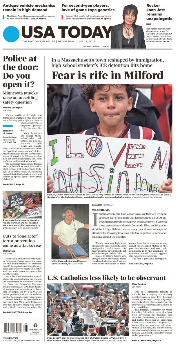 Portada de Usa Today del miércoles, 18 de junio de 2025