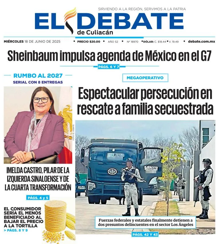 Portada de El Debate de Culiacan del miércoles, 18 de junio de 2025