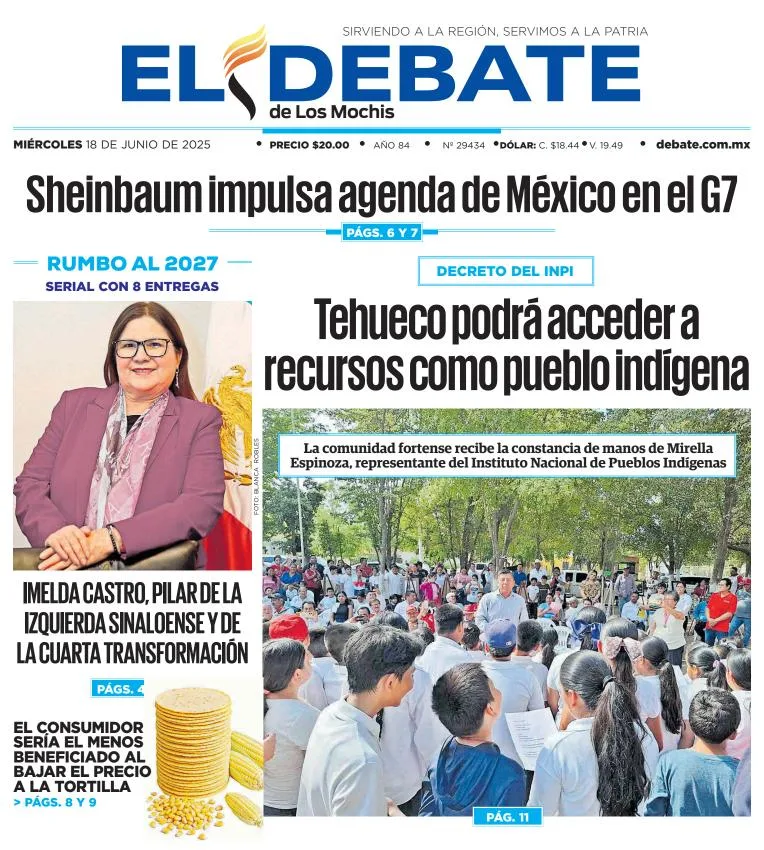 Portada de El Debate de los Mochis del miércoles, 18 de junio de 2025