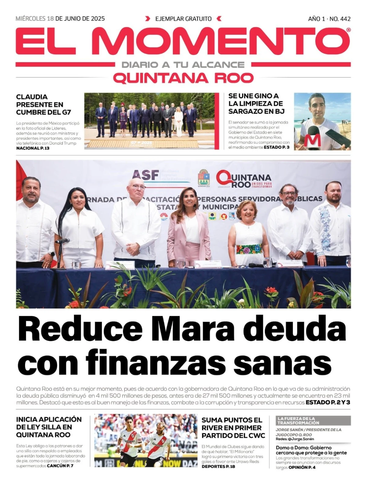 Portada de El Momento Quintana Roo del miércoles, 18 de junio de 2025