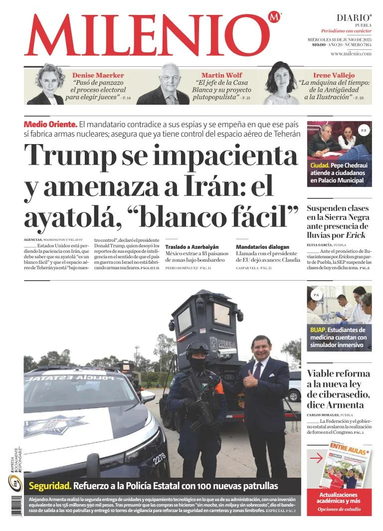 Portada de Milenio Puebla