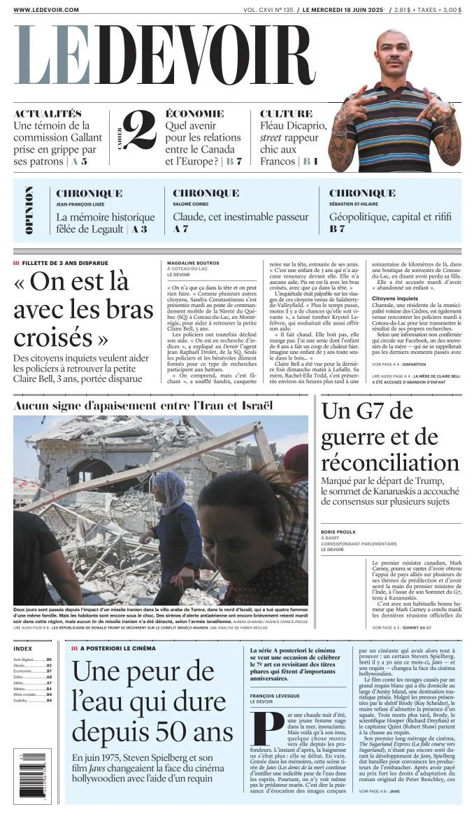 Portada de Le Devoir del miércoles, 18 de junio de 2025