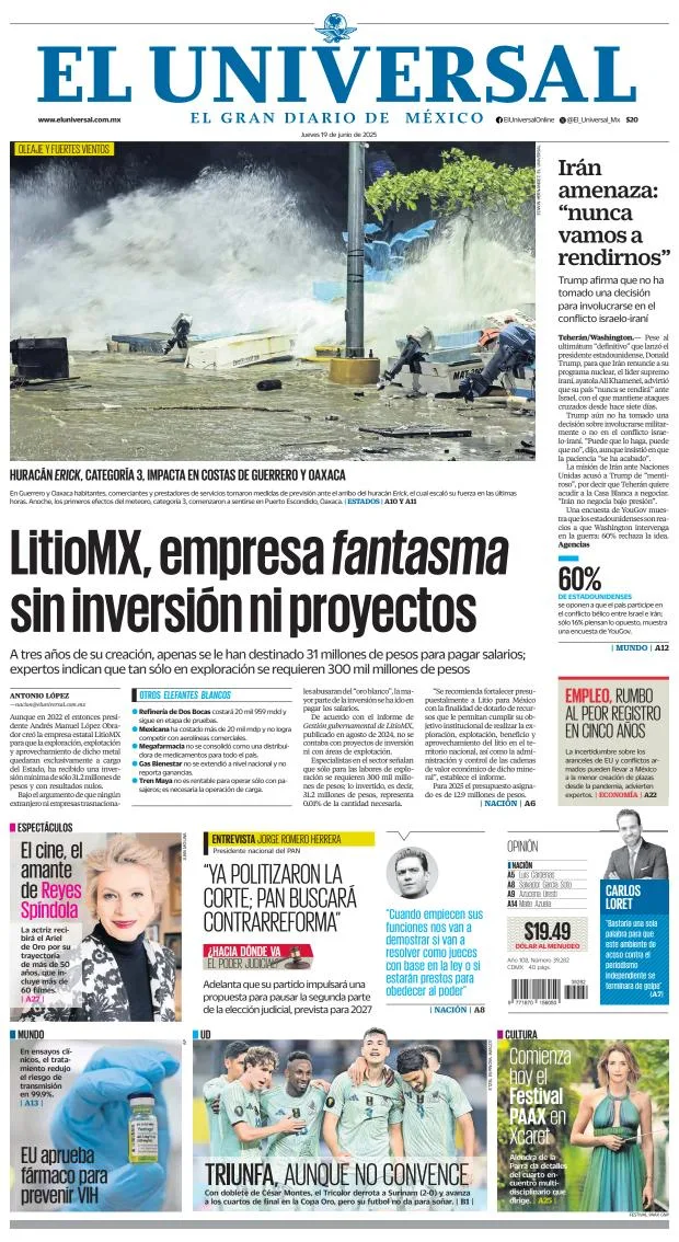 Portada de El Universal