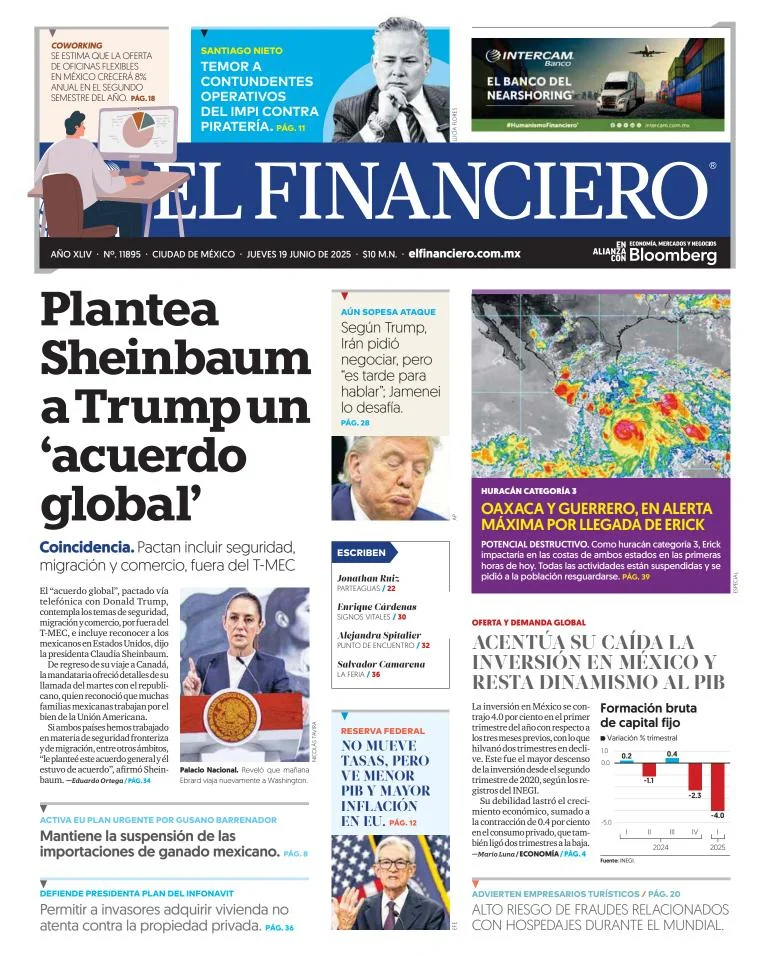 Portada de El Financiero del jueves, 19 de junio de 2025