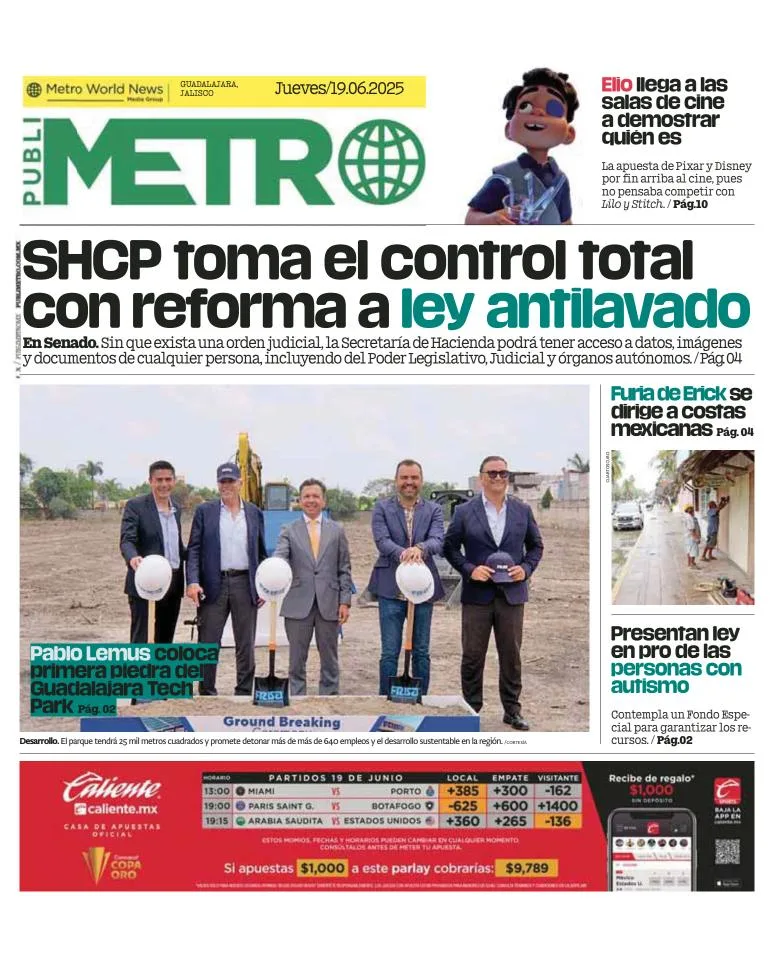 Portada de Publimetro Guadalajara del jueves, 19 de junio de 2025