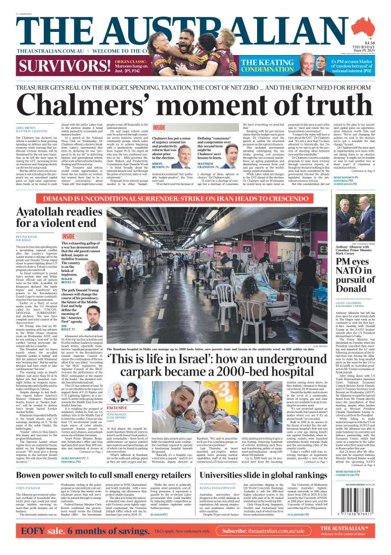 Portada de The Australian del jueves, 19 de junio de 2025