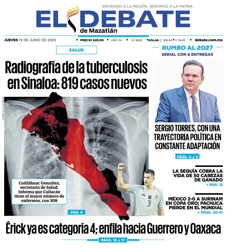 Portada de El Debate de Mazatlan del jueves, 19 de junio de 2025