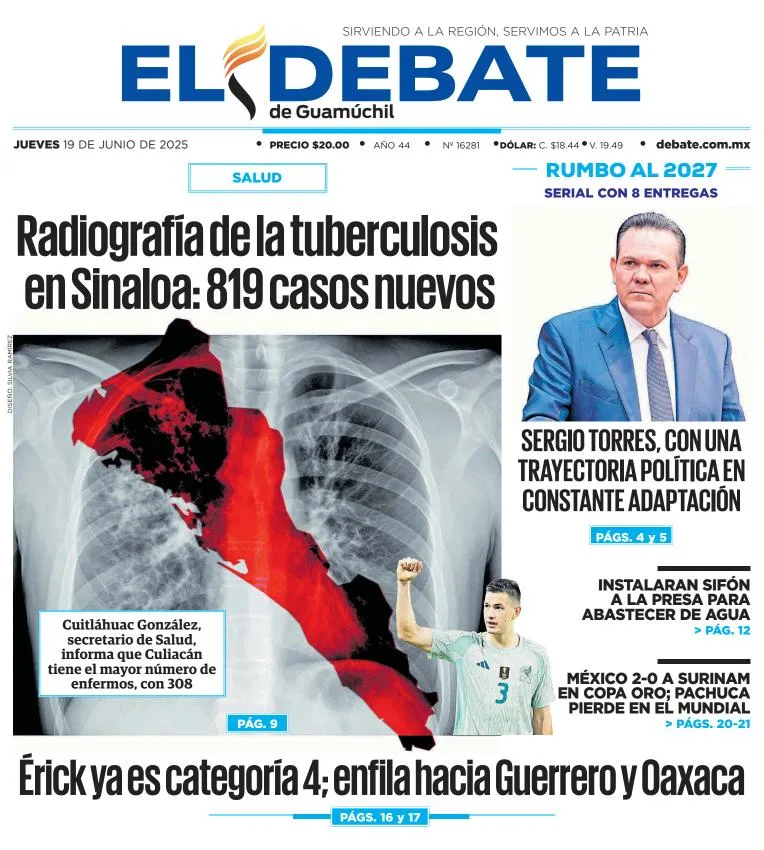 Portada de El Debate de Guamuchil del jueves, 19 de junio de 2025