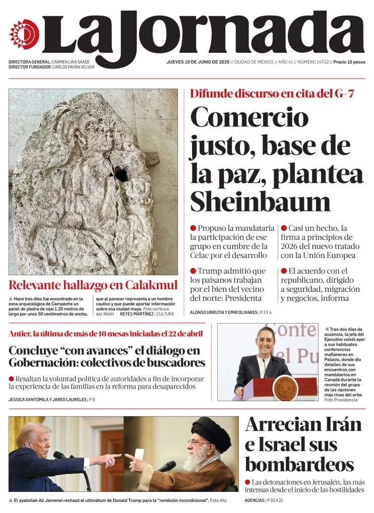 Portada de La Jornada del jueves, 19 de junio de 2025