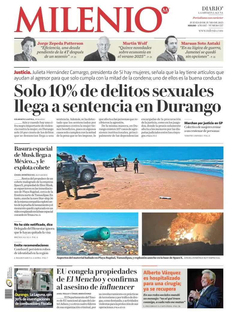 Portada de Milenio Laguna del jueves, 19 de junio de 2025