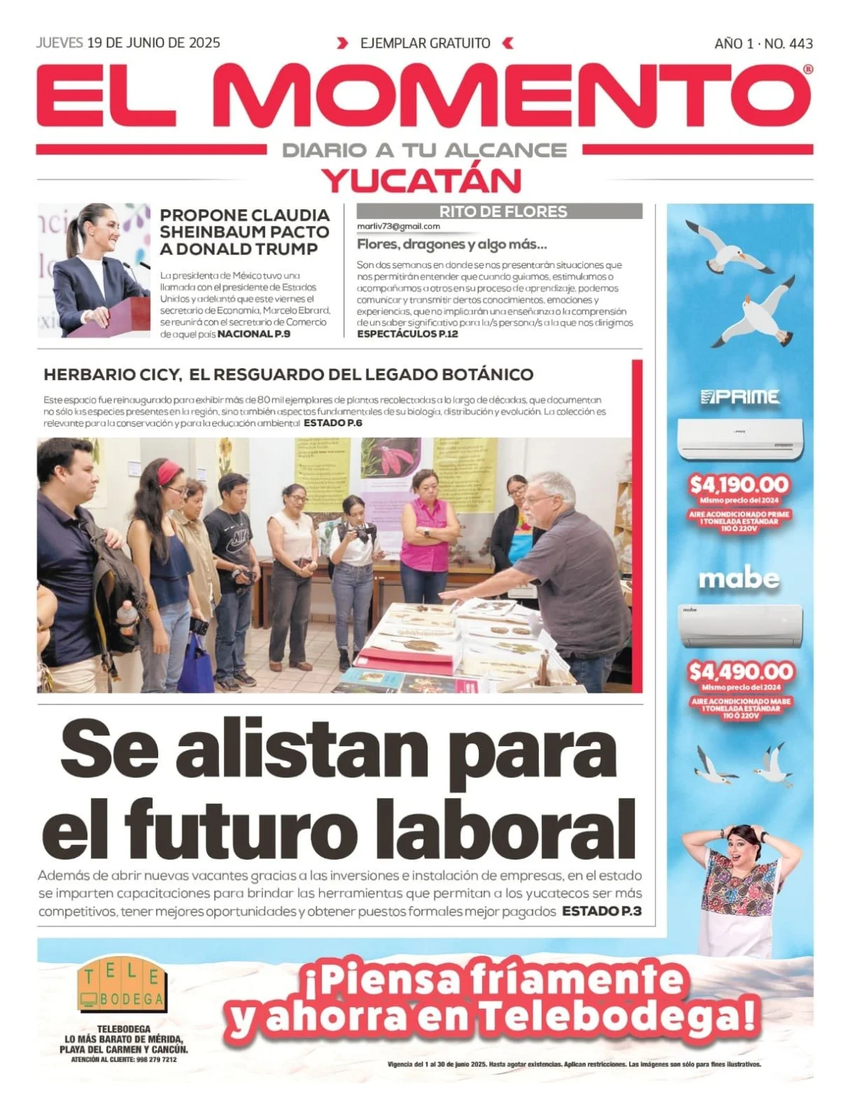 Portada de El Momento Yucatan del jueves, 19 de junio de 2025