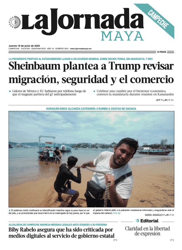 Portada de La Jornada Maya Campeche del jueves, 19 de junio de 2025
