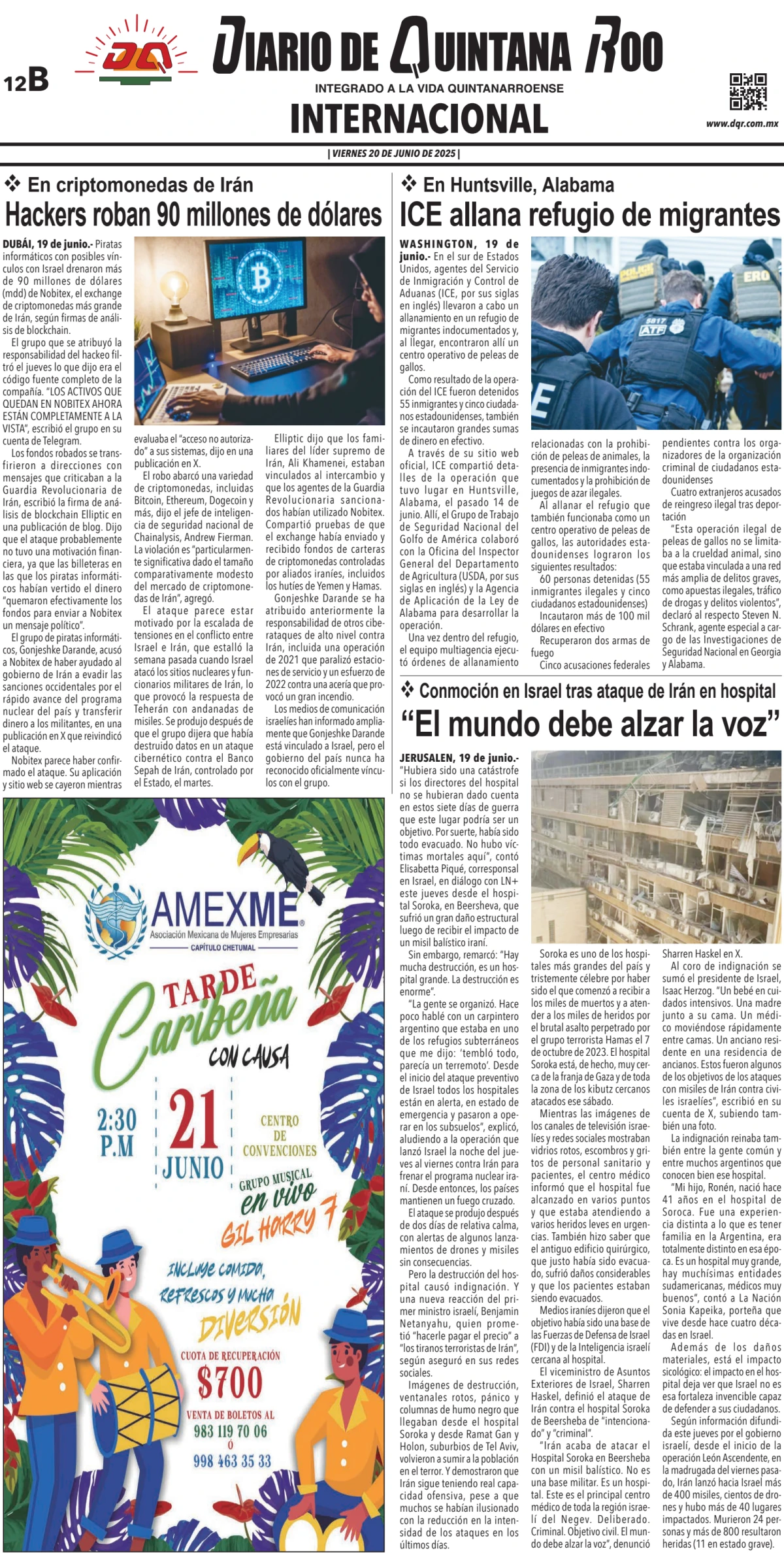 Portada de Diario de Quintana Roo (contra Portada)