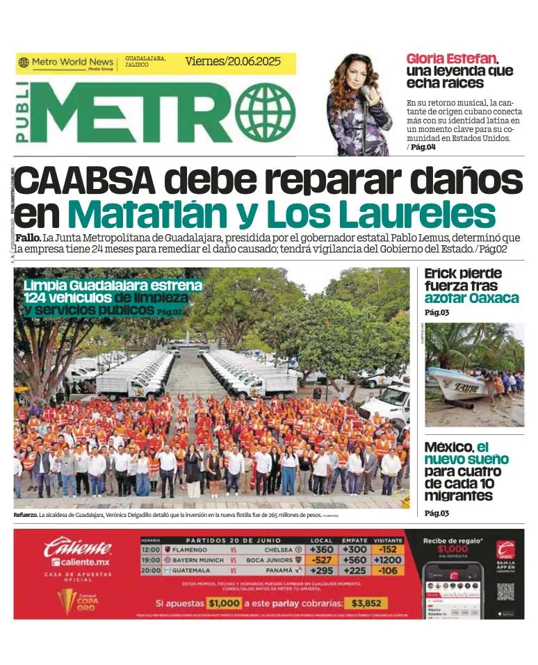 Portada de Publimetro Guadalajara del viernes, 20 de junio de 2025