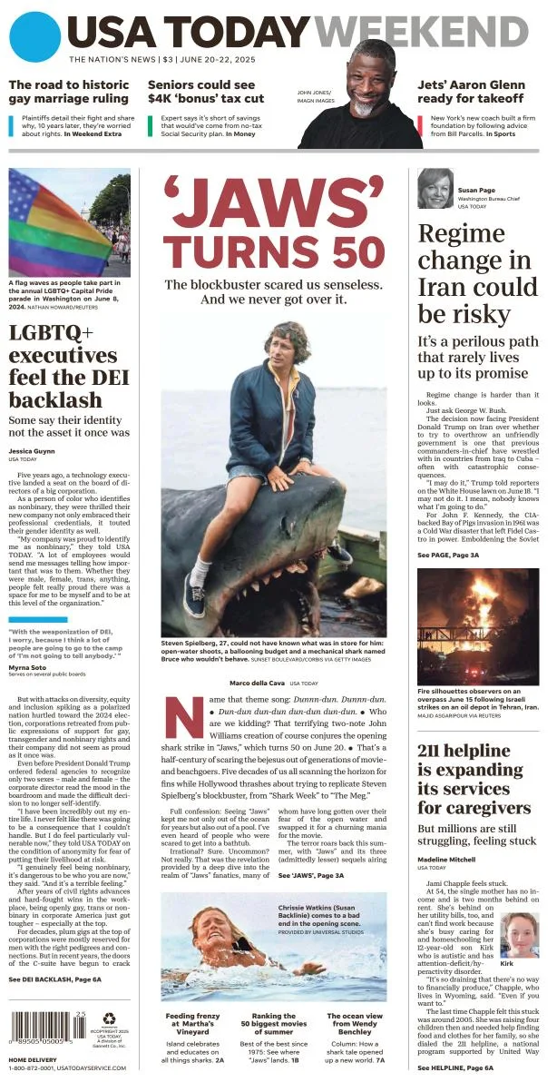 Portada de Usa Today del viernes, 20 de junio de 2025